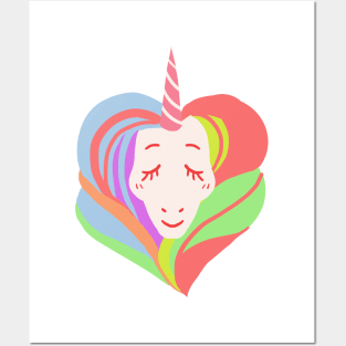 White ranbow color heart shape hair love unicorn Posters and Art